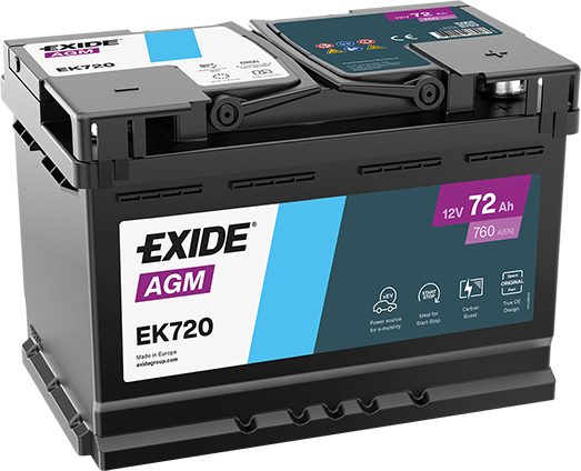 Autobaterie EXIDE AGM 72 Ah, 12 V, 760 A, EK720 EK720