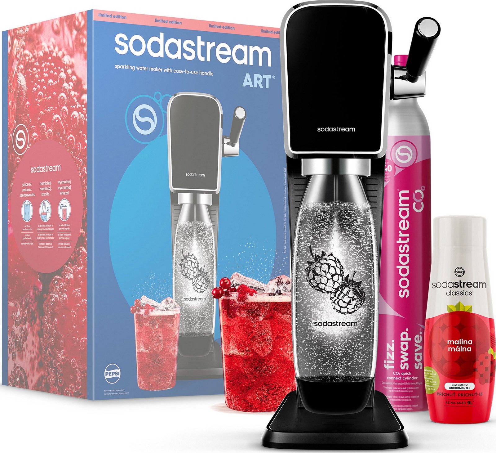Sodastream výrobník sody Art Black Malina MegaPack