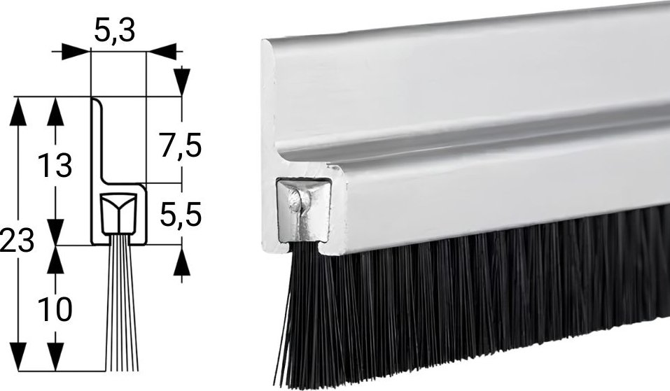 KOTI TRIBOLLET Z.A.C. Actinove Těsnicí kartáč na dveře STRIBO PRO H2, elox AL 100cm, 10 mm