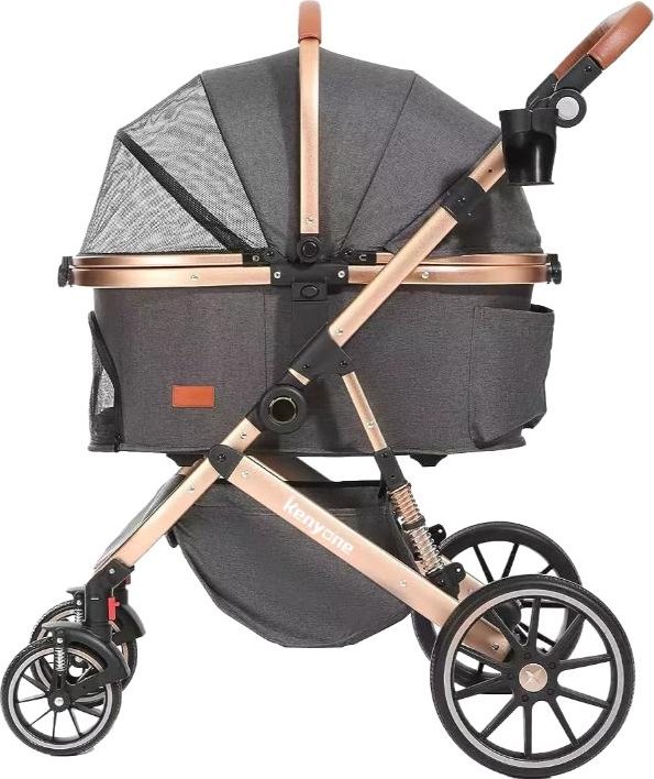Kočárek pro psy a kočky KENYONE šedý, zlatá konstrukce 62x90x108cm (do 24kg)