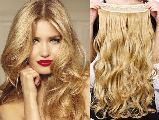 Clip in pás japonský kanekalon 63cm vlnitý – přírodní blond