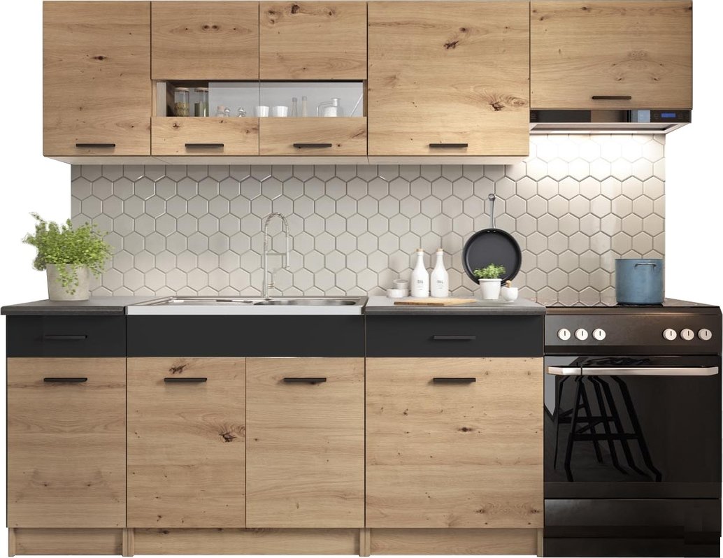 Praktická kuchyňská linka Alina 240 cm Dub Artisan / Černá Halmar | Kuchyně | 240x60 | V-PL-K-ALINA 240