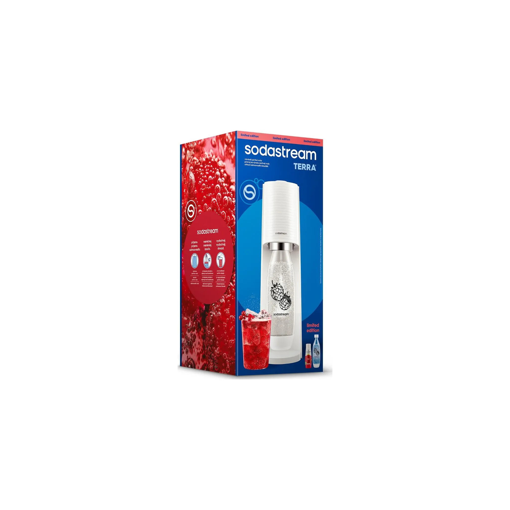 Fotografie 2 - Výrobník sody SodaStream Terra bílý Malina Zero Megapack