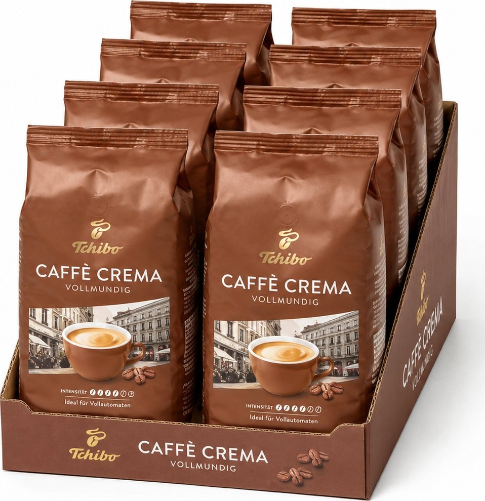 Tchibo Caffe Crema Vollmundig zrnková káva 8x1 kg-VÝHODNÉ BALENÍ