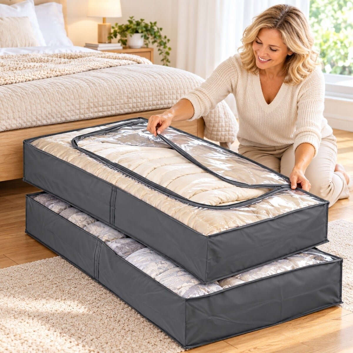 2 úložné boxy pod postel – praktický úložný prostor navíc šedá 110 x 45 x 14 cm