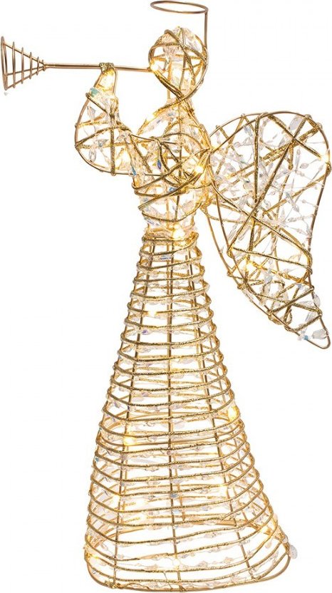 Zlatý kovový anděl s trubkou a LED osvětlením - 28*10*51 cm / 3*AA