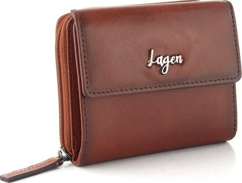 Dámská kožená peněženka se zipovou kapsou cognac LGW 003 D | P699996