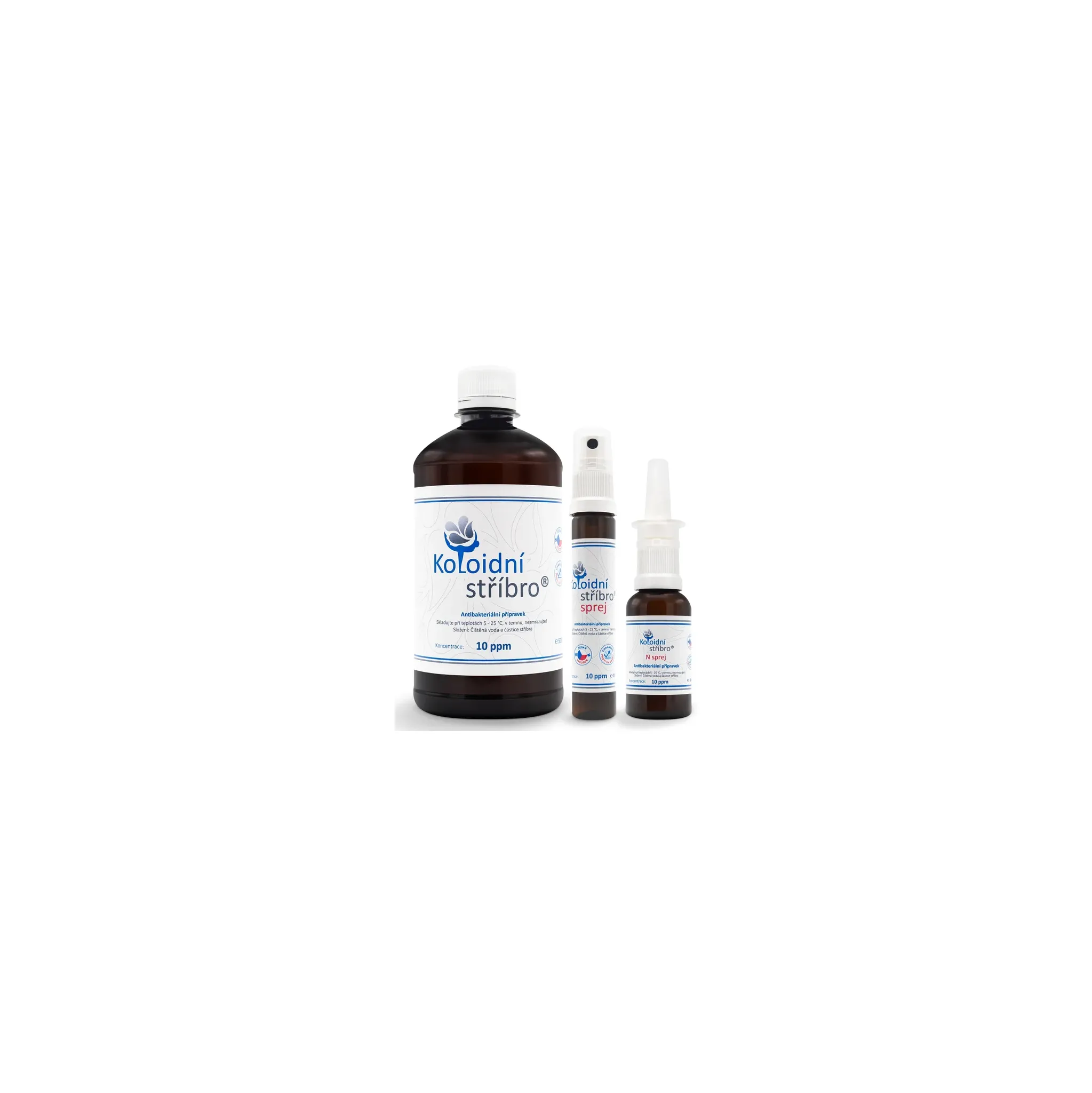Fotografie 1 -  Koloidní stříbro Koloidní stříbro 500 ml + 25 ml sprej + 30 ml N sprej 10 ppm