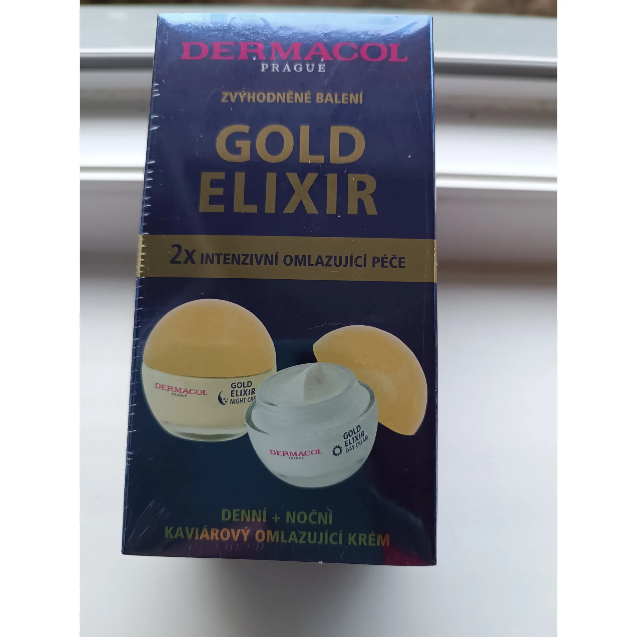 Fotografie 2 - Pleťový krém Dermacol Gold Elixir Duopack denní krém 50 ml + noční krém 50 ml