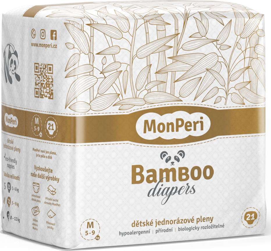 MonPeri Bamboo M jednorázové dětské pleny 5-9 kg, vel.3, 21ks 21 ks | velikost 3 | 5-9 kg