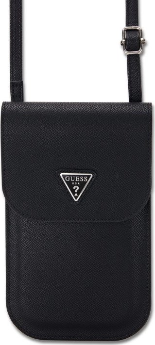Guess PU Grained Triangle Logo Taška na Telefon Black