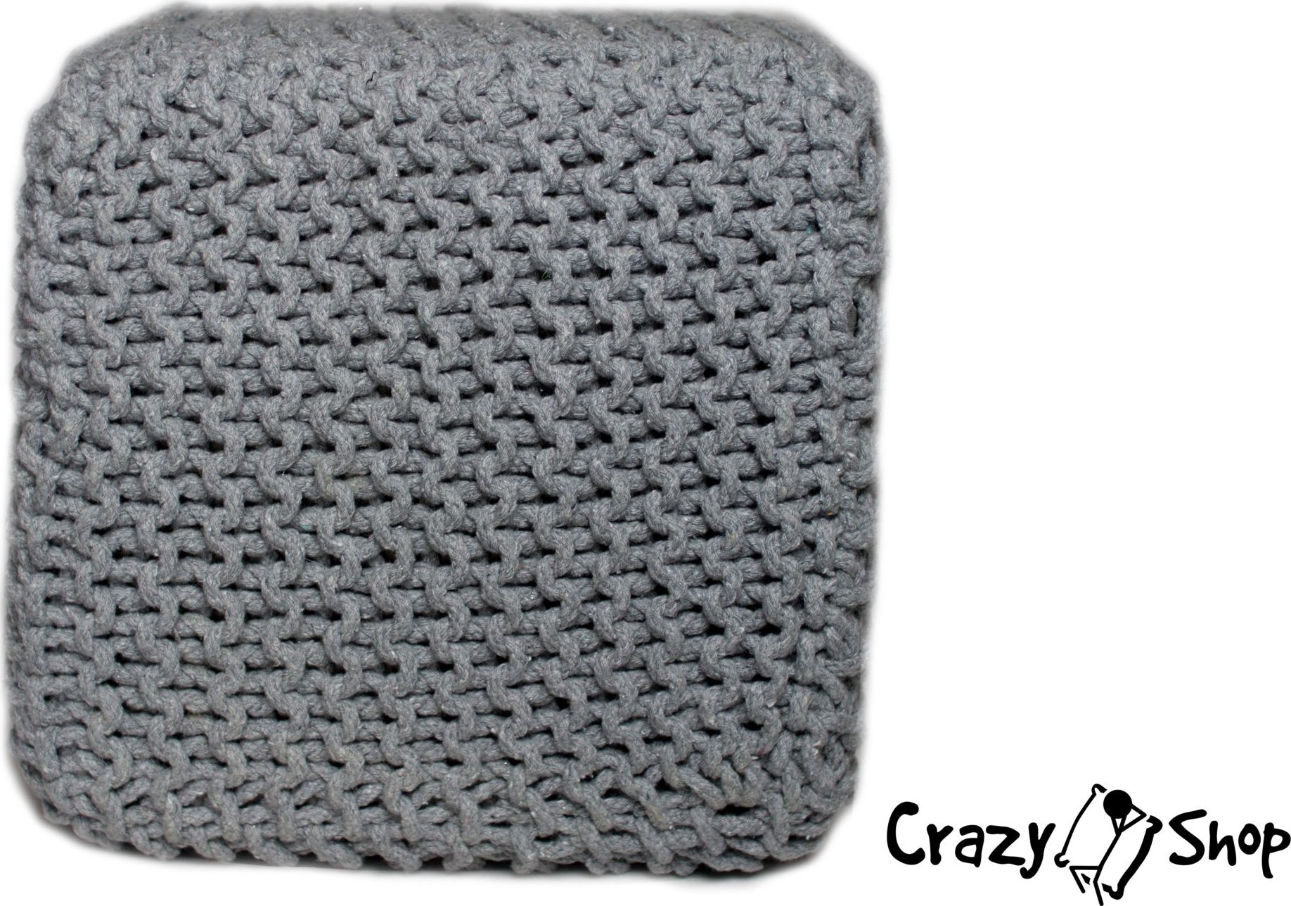 Pletený puf Crazyshop CUBE, šedá (ručně pletený)