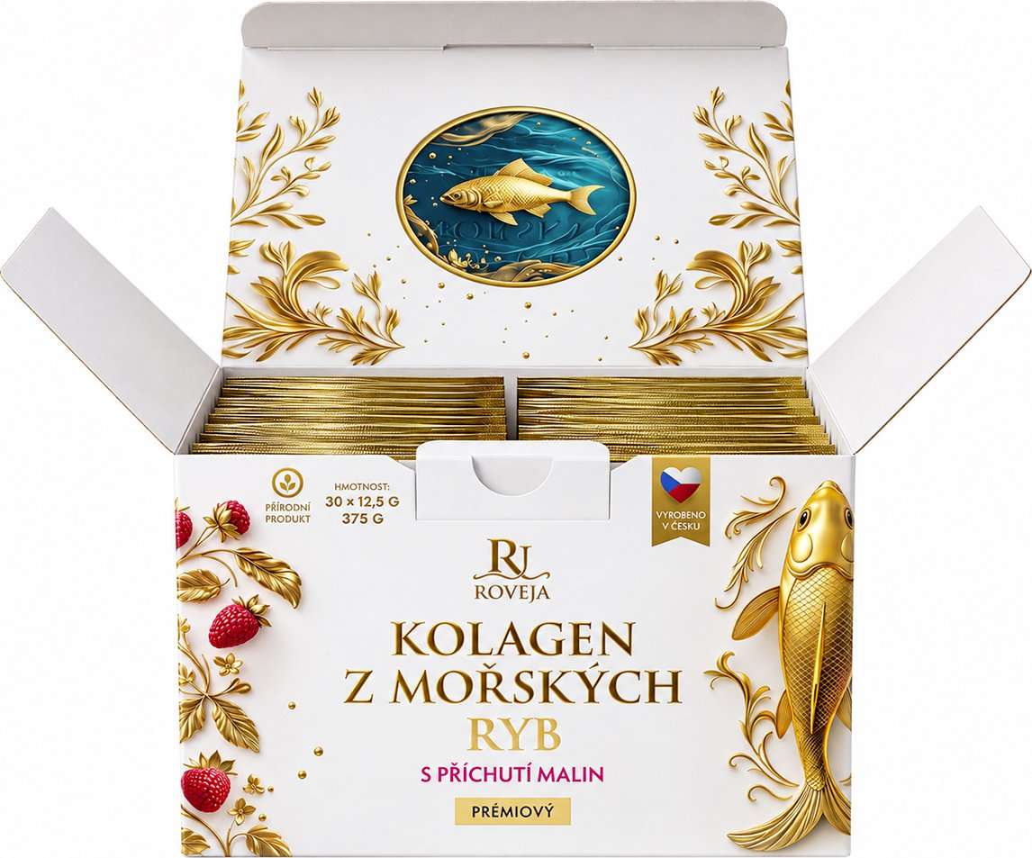 Mořský kolagen malina 10 000 mg – typ I, kyselina hyaluronová a vitamin C, 30 sáčků