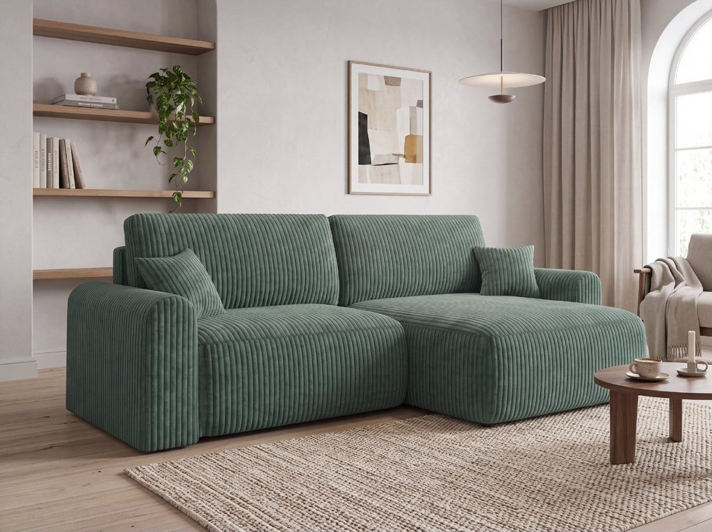 Rozkládací oboustranná sedací souprava do L NORDEN TILIA 250x140 cm, zelená Tilia 39