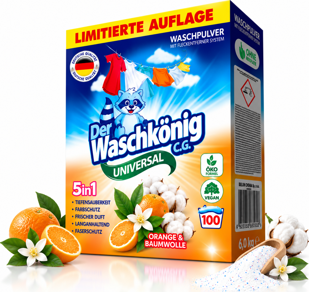 Waschkönig Universal prášek na praní Orange & Baumwolle XXL 6 kg - LIMITOVANÁ EDICE