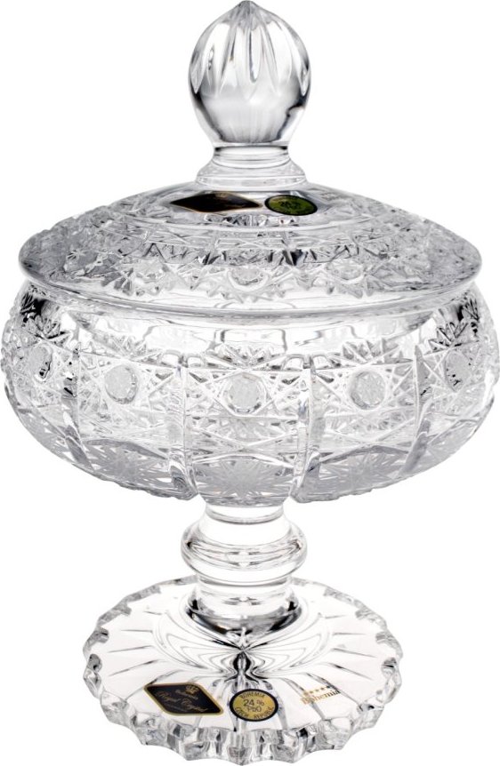 Broušená dóza na noze, Royal Crystal, 15,5 cm