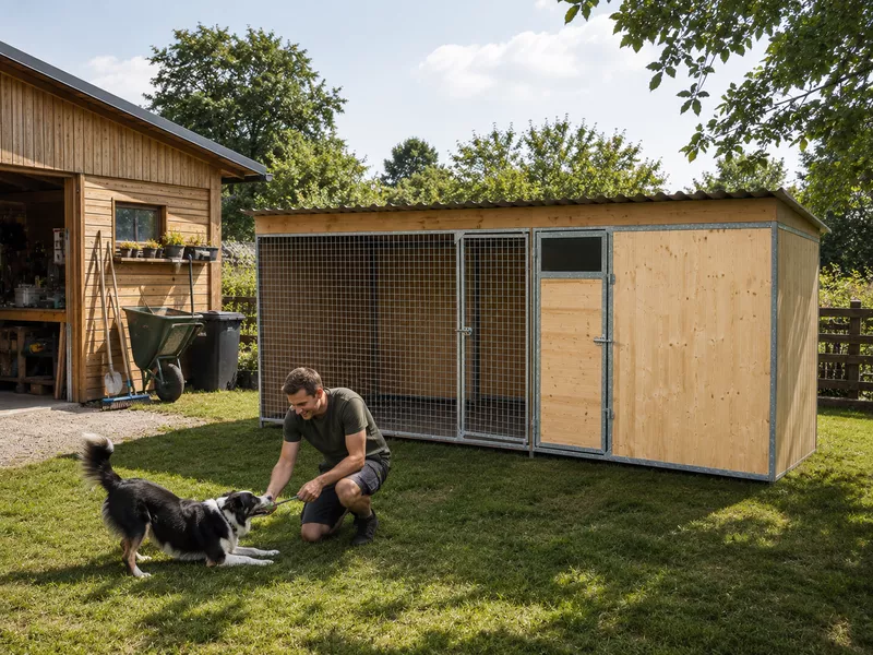 Kotec pro psa 2 x 3 m s přístavkem 2 x 2 m, přední stěna síť, rozměr 2 x 5 m