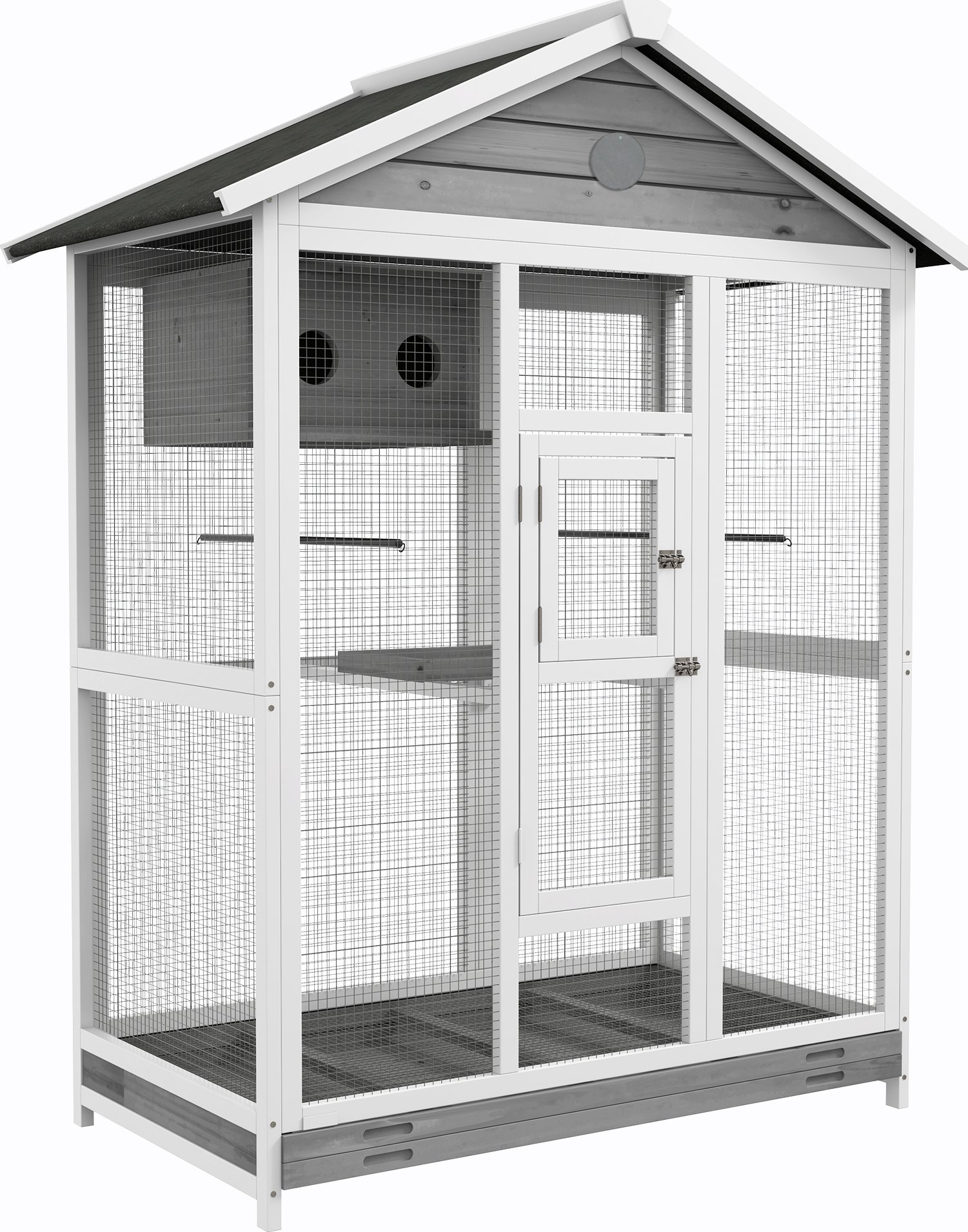 Klec pro ptáky PawHut, klec pro andulky se 4 bidly, výsuvný podstavec, klec pro ptáky, ptačí budka, jedle, 112 x 68 x 154 cm