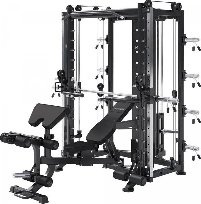 Posilovací multipress s kladkami a lavicí, vedená osa 250 kg