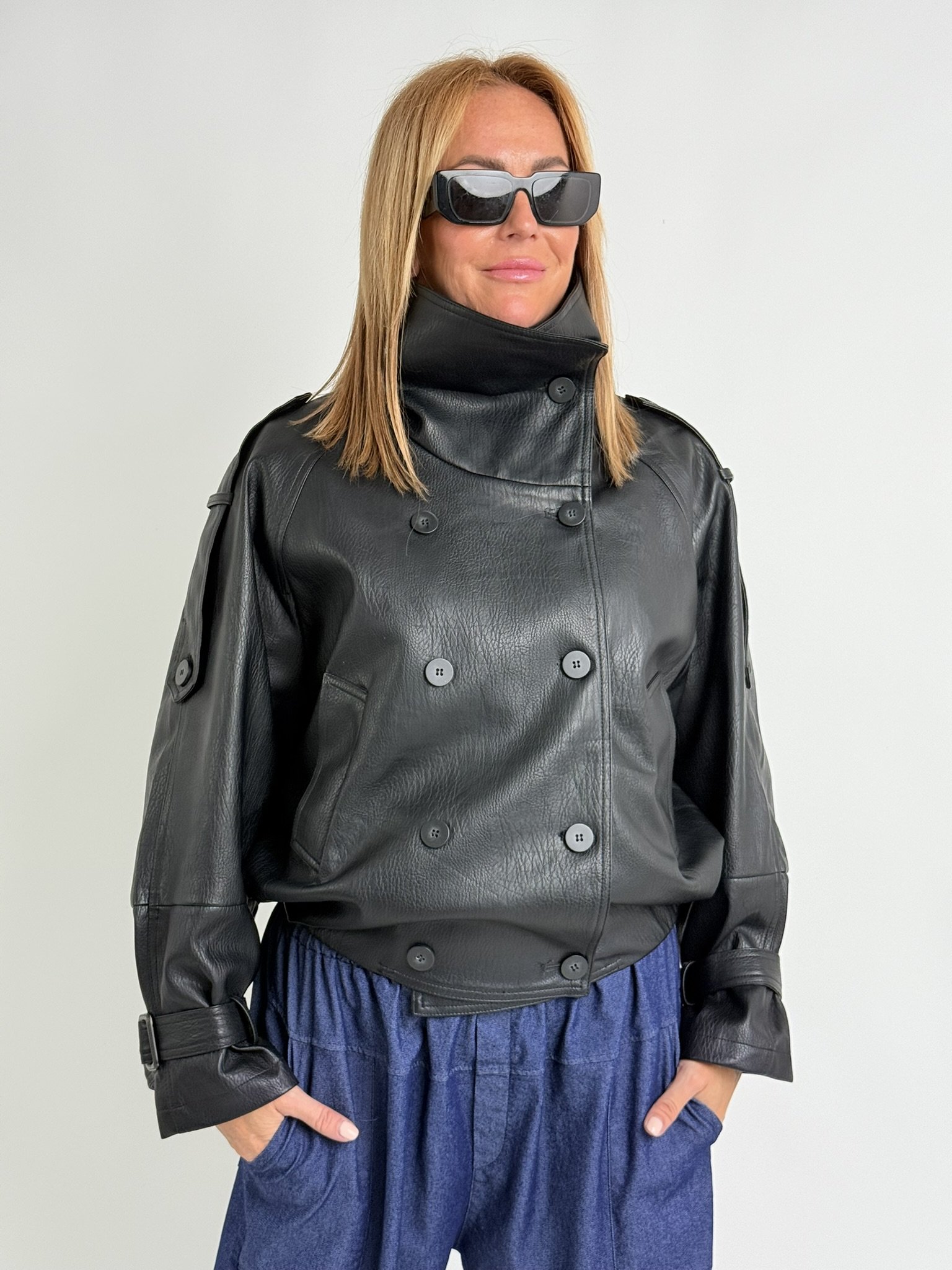 MOOMO Černá koženková bunda CORS Černá, UNI S-XL