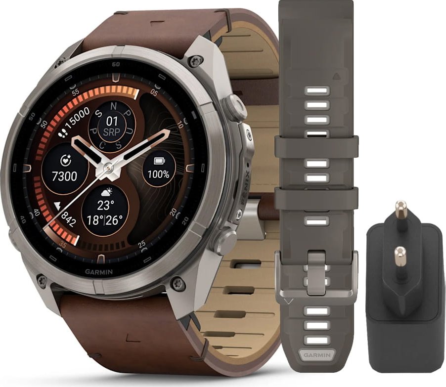 Garmin Fenix 9 Pro 51 mm AMOLED inReach Titanium Leather Band 010-04337-41 + náhradní řemínek