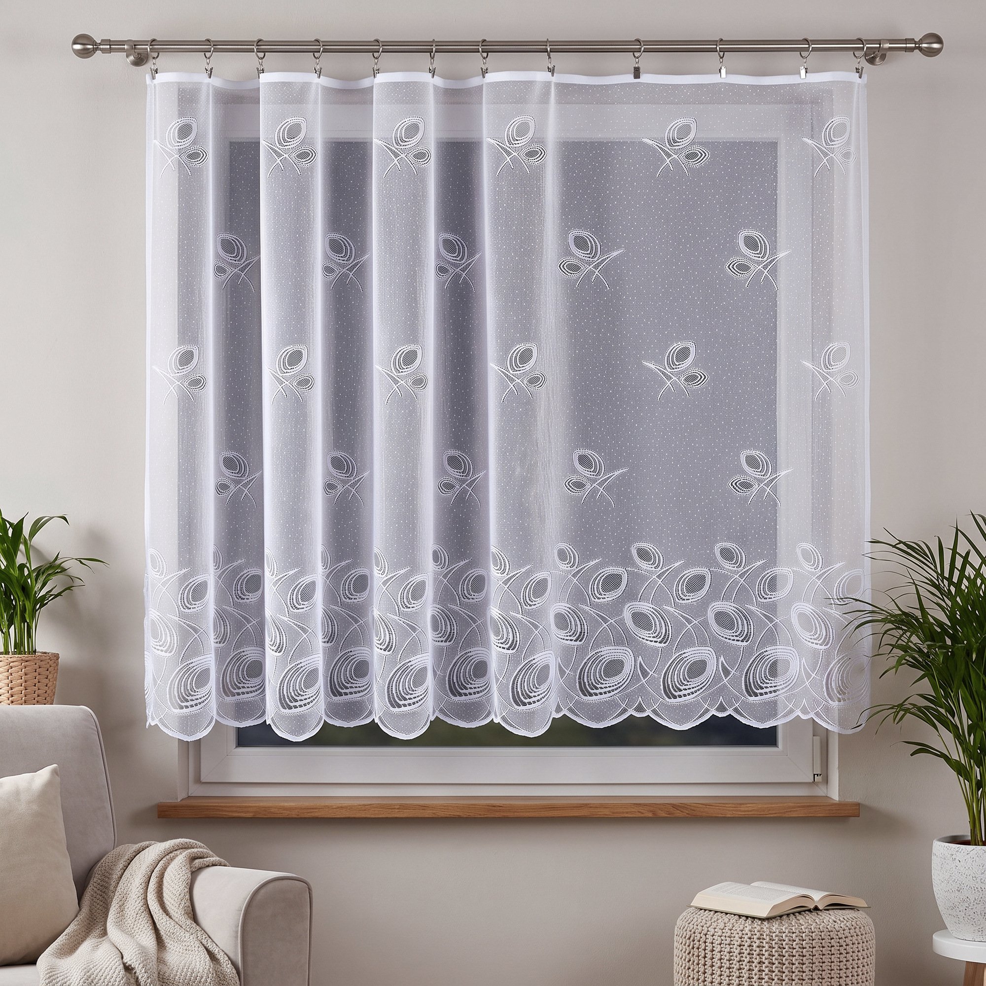 Metrážová žakarová záclona M87 - Geometrické tvary - výška 140 cm