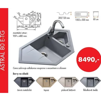 Granitový dřez Teka Astral 80 E-TG