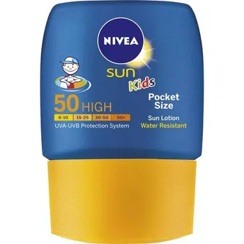 Nivea Sun Kids Pocket Size Face & Body Milk SPF 50+ 50 ml Přípravek na opalování Nivea Sun Kids Pocket Size Face & Body Milk SPF 50+ 50 ml