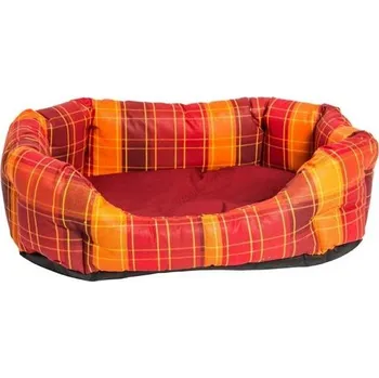 Pelíšek pro psa Samohýl Brada oranžovo/vínový káro bavlněný pelech 8 hran