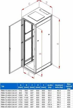 Racková skříň Rack Triton 19'' stojanový 45U/800x800 prosklené dveře, šedý RMA-45-A88-XAX-A1