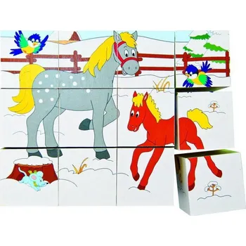 Dřevěná hračka Woody Kubus 3x4 Zvířátka v ročních obdobích