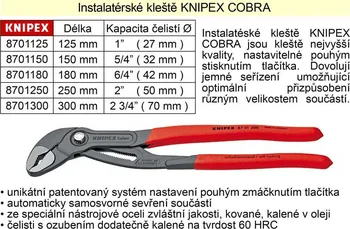 Kleště 8701180 Siko kleště Knipex COBRA 180mm