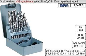 vrták Sada vrt. HSS-G vybrušované 25ks (1,0-13,0mm), plech 224025