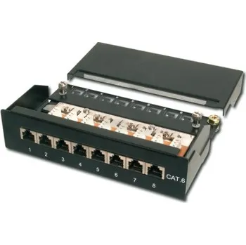 Patch panel Digitus Patch Panel desktop, CAT6, stíněný, 8x 8P8C LSA, černý,1U