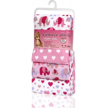 T-TOMI látkové pleny s potiskem 76 x 76 cm 4 ks, růžoví sloni