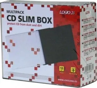 Box na 1 ks CD, průhledný, černý tray, tenký, LOGO, 10-pack