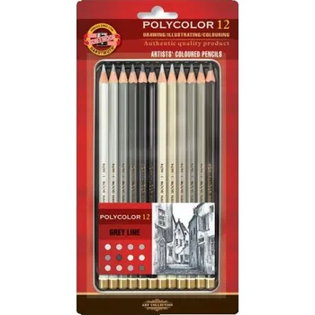 Pastelka KOH-I-NOOR Polycolor 12 ks šedé