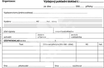 Tiskopis Výdajový pokladní doklad pro podv. účetn. samopropis 3050, PT 050 / 50 listů jeden blok