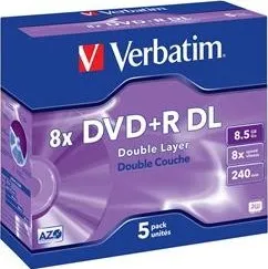 Optické médium Verbatim DVD+R 5 pack DoubleLayer Jewel 8x 8,5GB