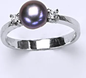 prsten Stříbrný prsten, zirkon, přírodní perla černá, šperky se zirkony a perlou, T 1207 pp