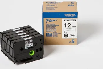 Pásek do tiskárny Brother - HG131V5, průhledná / černá, 12 mm (pro PT 9xxx) - balení 5 ks