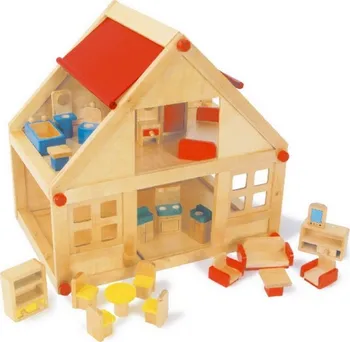 Dřevěná hračka Dřevěný domeček pro panenky s nábytkem, 26 x 40 x 38 cm