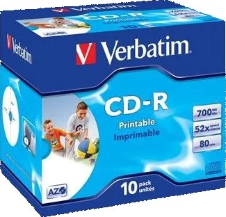 Optické médium Verbatim CD-R 10 pack Jewel Printable DLP 52x 700MB