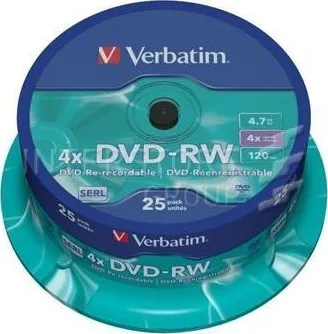 Optické médium Verbatim 1x25 DVD-RW 4,7GB 4x speed matt silver