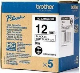 Pásek do tiskárny Brother - HG631V5, žlutá / černá, 12 mm (pro PT 9xxx) - balení 5 ks