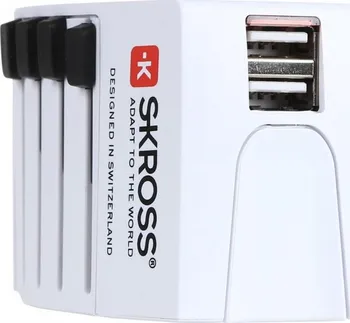 Adaptér k notebooku SKROSS cestovní adaptér SKROSS Power Pack, 2.5A max., vč. SOS battery powerbanku, USB nabíjení 2x výstup 2100mA, univerzální pro 150 zemí