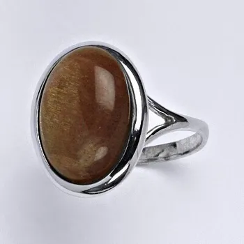 prsten Stříbrný prsten s přírodním kamenem sluneční kámen 16 x 12 mm, T 1455