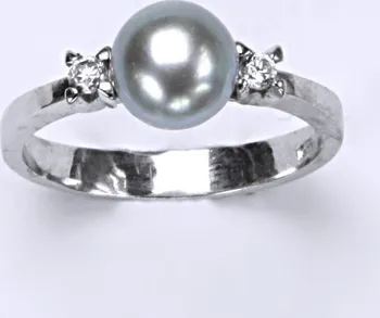 Prsten Stříbrný prsten, zirkon, přírodní perla šedá, šperky se zirkony a perlou, T 1207 pp