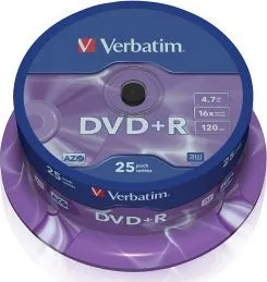 Optické médium Verbatim DVD+R 4.7GB 16x CakeBox 25 ks