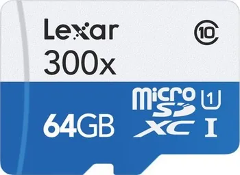 Paměťová karta Lexar microSDXC 300x 64 GB Class 10 UHS-I U1 + SD adaptér (LSDMI64GB1EU300A)
